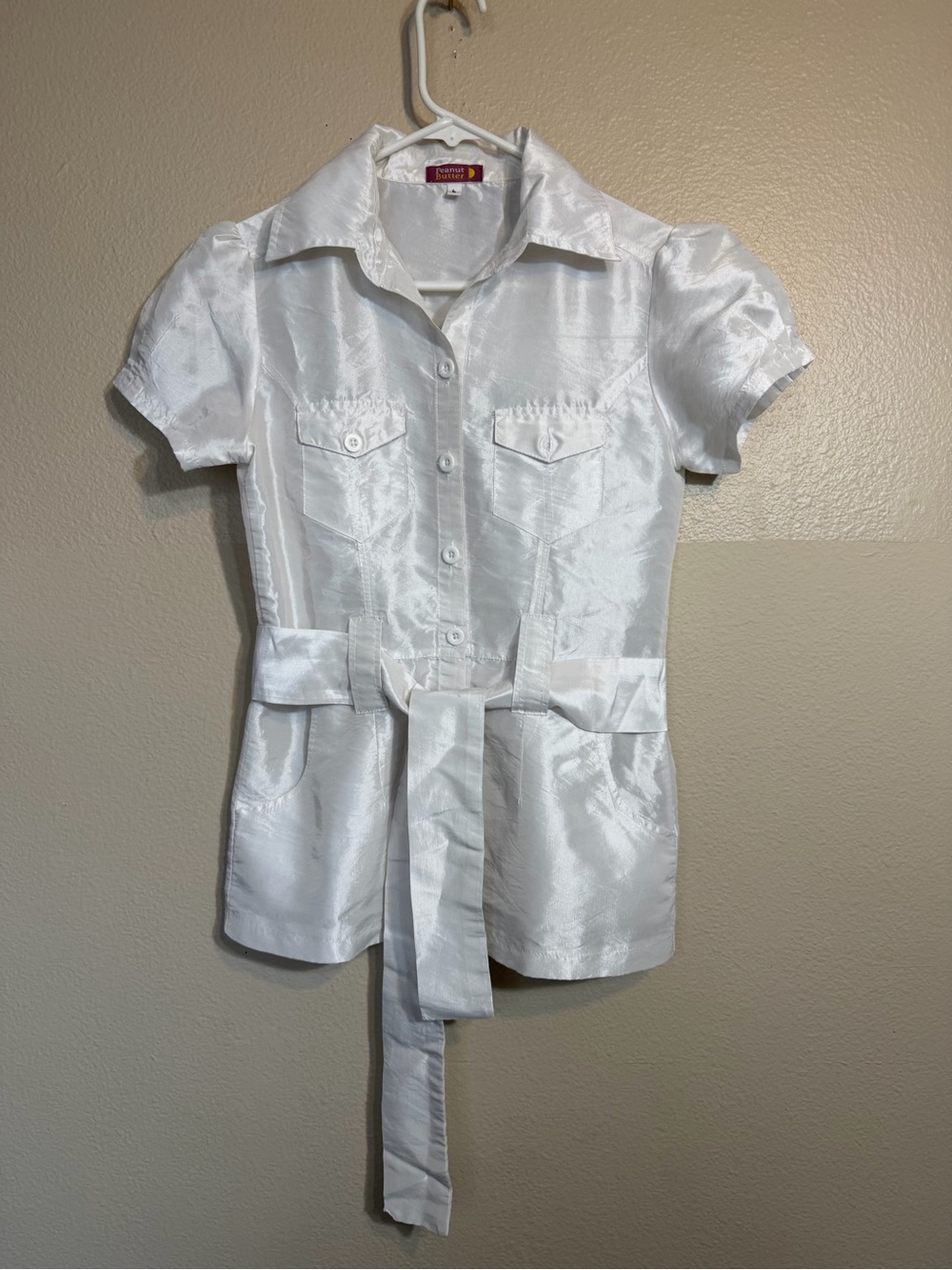 💕Bundle 3 of $20 Girls Peanut Butter Silky White Button-Up Peplum Blouse with Be